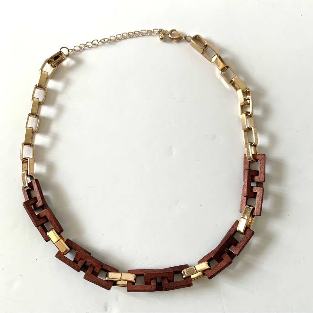 Unique wood and gold tone necklace